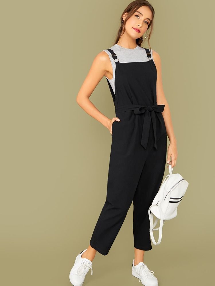 SHEIN Pocket Side Belted Overall Jumpsuit | SHEIN