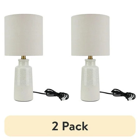 (2 pack) Better Homes & Gardens 17" Reactive Glaze Ceramic Table Lamp with Off-White Shade | Walmart (US)