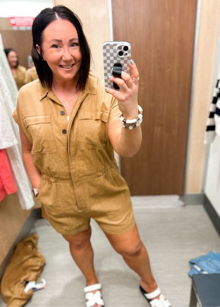 New short sleeve romper from
Target!  Sized up to a size 16!  The top does have some extra room but the bottom half fits perfectly. Good stretch to this one and very stretchy waistline!  Sandals fit tts  

#LTKFindsUnder50 #LTKMidsize #LTKSeasonal