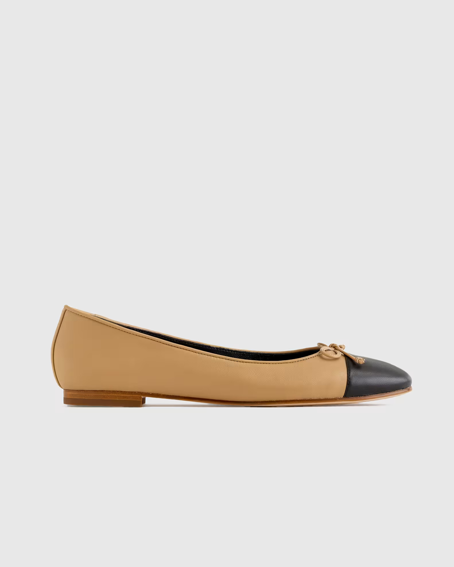 Italian Leather Cap-Toe Ballet Flat in Cashew/Black | Quince