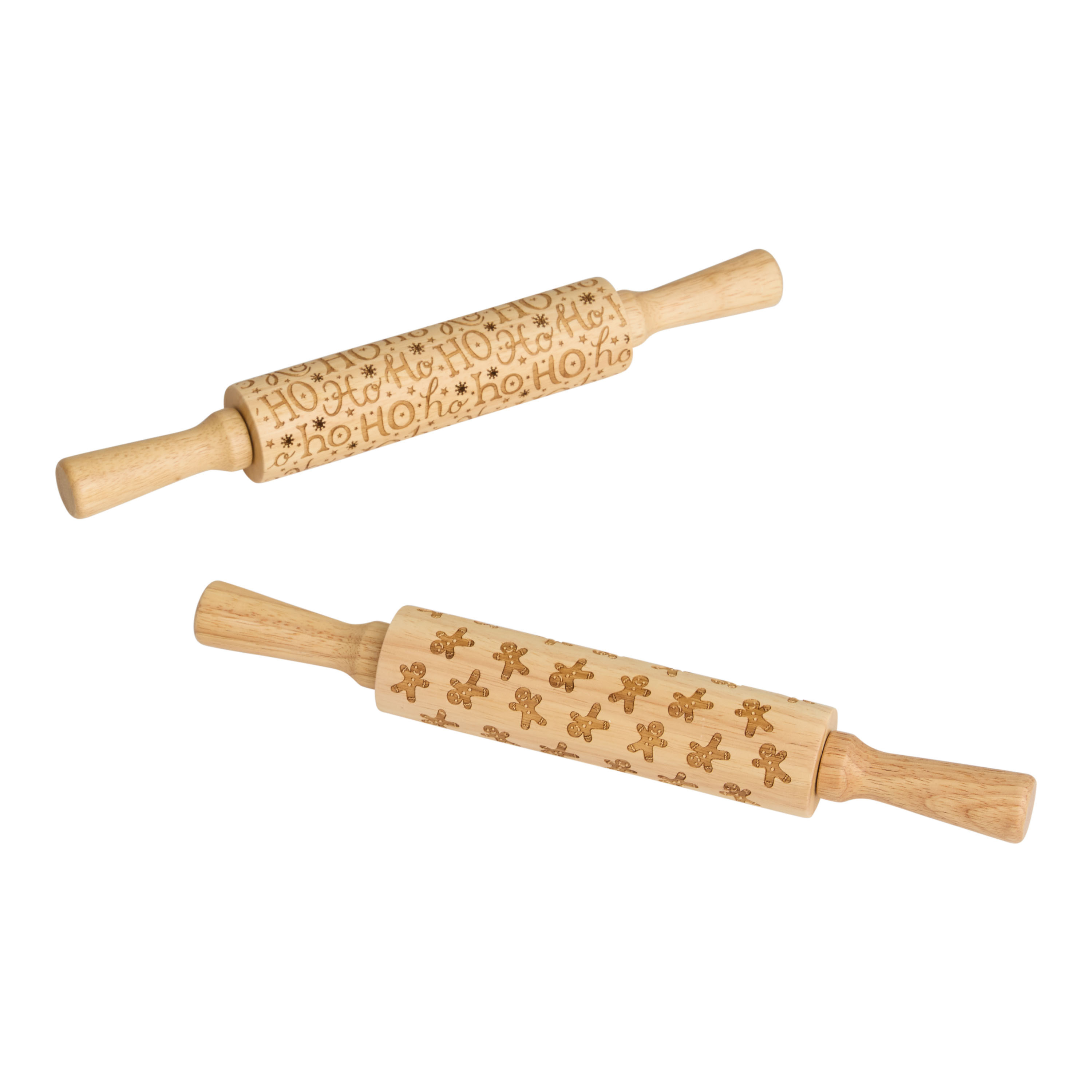 Wood Holiday Patterns Embossed Rolling Pins Set of 2 | World Market