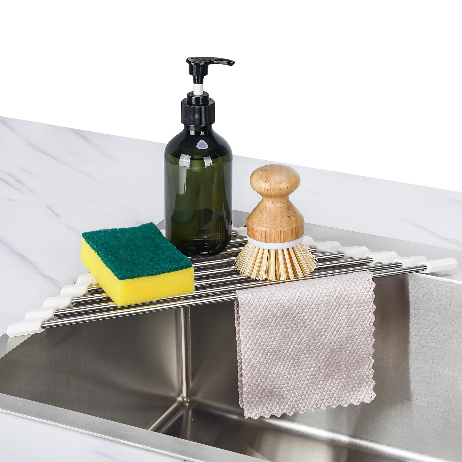 Tomorotec Triangle Roll-Up Dish Drying Rack Sink Corner Small Foldable Stainless Steel Over The S... | Amazon (US)