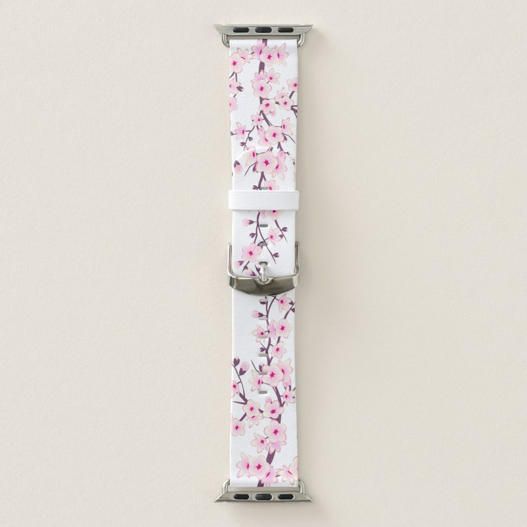 Floral Cherry Blossom Pink White Apple Watch Band, Adult Unisex, Size: 38mm, Rosy Brown / Misty Rose | Zazzle