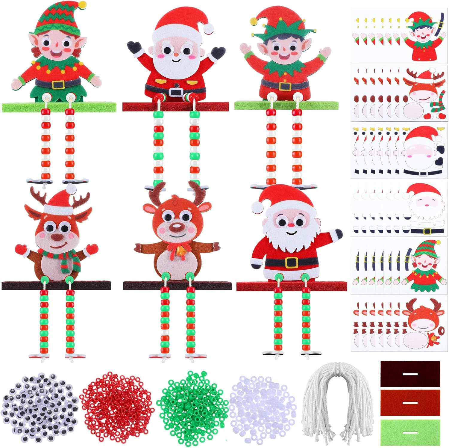 24 Sets Christmas Beaded Ornament Kit for Kids Winter Crafts with Beads Felt Santa Claus Reindeer... | Amazon (US)