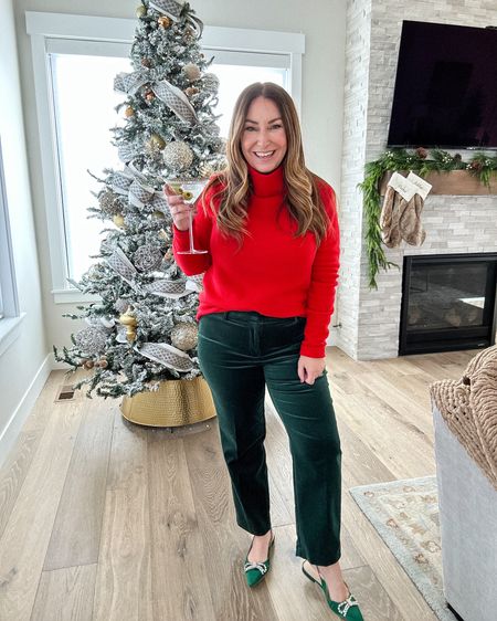 Holiday outfit with green velvet pants, size up wearing 14 // red Dudley Stevens  top tts, 12

#LTKHoliday #LTKSeasonal #LTKmidsize