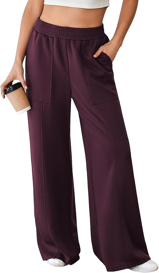 Aleumdr Women's Wide Leg Sweatpants Elastic High Waisted Long Pants Casual Loose Yoga Pants with ... | Amazon (US)