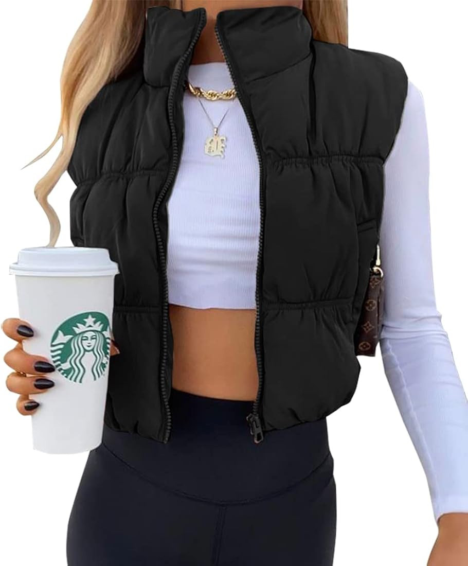 SySea Women's Crop Puffer Vest Winter Zip Up Lightweight Sleeveless Warm Outerwear Padded Coat | Amazon (US)