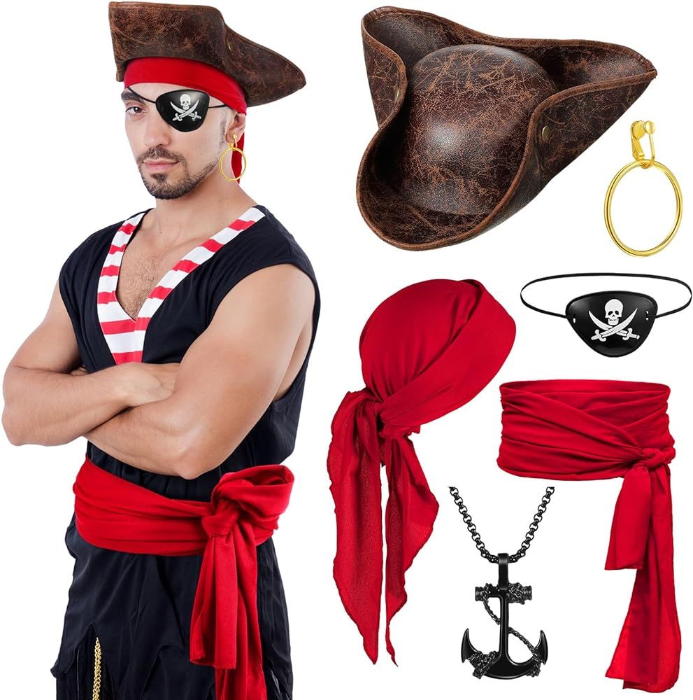 6 Pcs Pirate Costume Accessories Set for Women Men Adult Pirate Outfit Cosplay | Amazon (US)