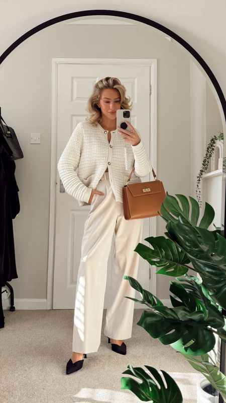 cream cardigan from forever new - size 10
Cream tailored trousers from Uniqlo - size XS
Black slingback heels from H&M - old linked similar
Tan top handle bag from marks and Spencer

#LTKfindsunder50 #LTKstyletip #LTKeurope