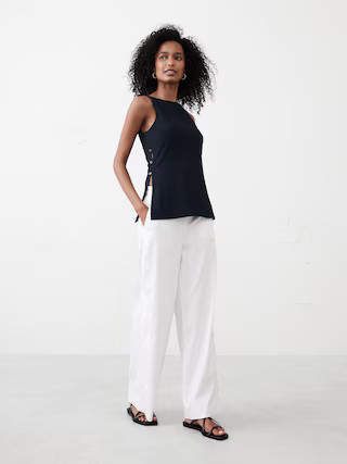 Straight-Neck Crepe Jacquard Top | Banana Republic Factory