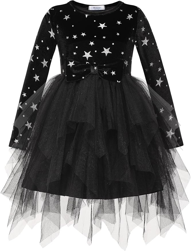 Arshiner Toddler Girls Fall Winter Velvet Dress Irregular Hem Tulle Long Sleeve Dresses Cute Bowk... | Amazon (US)
