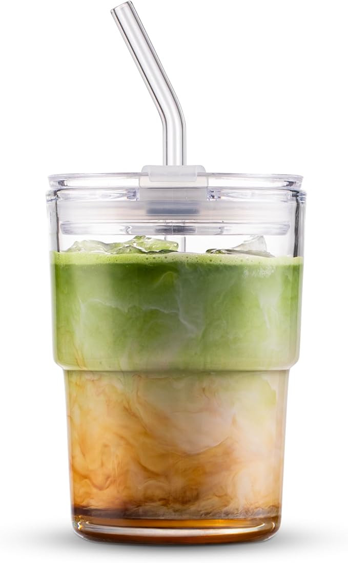 13oz/400ml Glass Water Tumbler with Straw and Lid Sealed Carry On Thick Wall Iced Coffee Cup Glas... | Amazon (US)