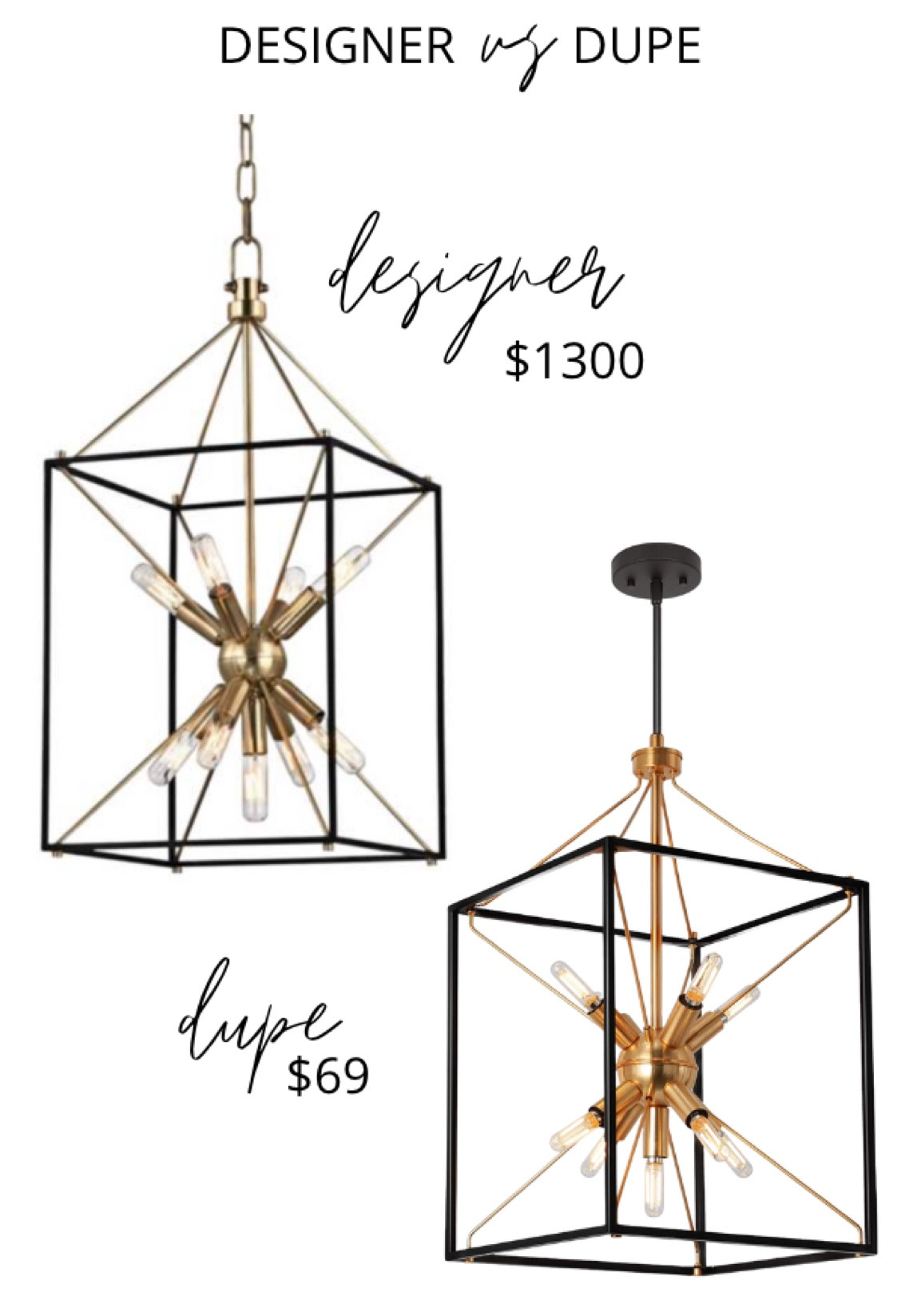 Designer vs dupe modern pendant lighting, 9 light black and gold pendant

#LTKhome