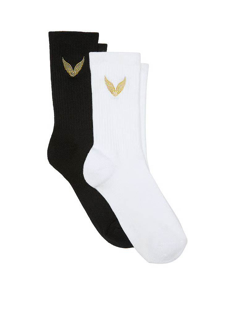 Buy 2-Pack Slim Slouchy Crew Socks, Black And Coconut White Gold Wings - Order Socks online - Vic... | Victoria's Secret (US / CA )