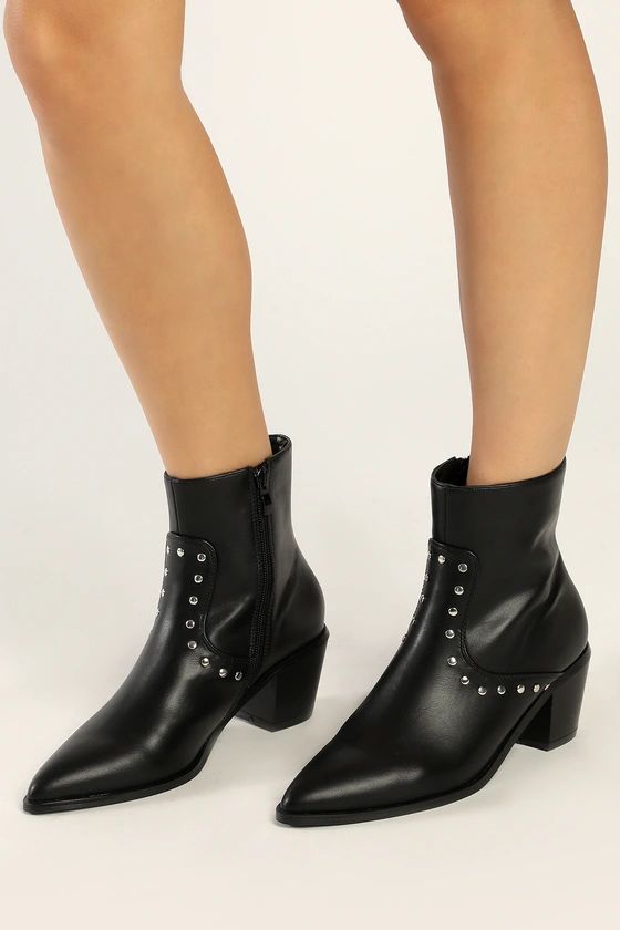 Waverd Black Pointed-Toe Studded Ankle Booties | Lulus (US)