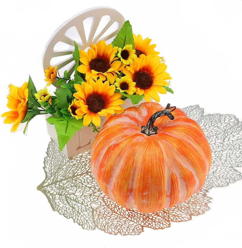 Woration 8.4" Faux Large Yellow Pumpkin Decoration Halloween Fall Decor | Amazon (US)