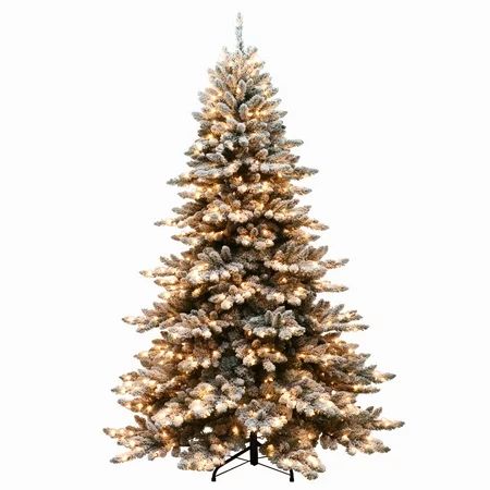 Pre-Lit 9 Flocked Royal Majestic Spruce Artificial Christmas Tree with 800 Lights Green | Walmart (US)