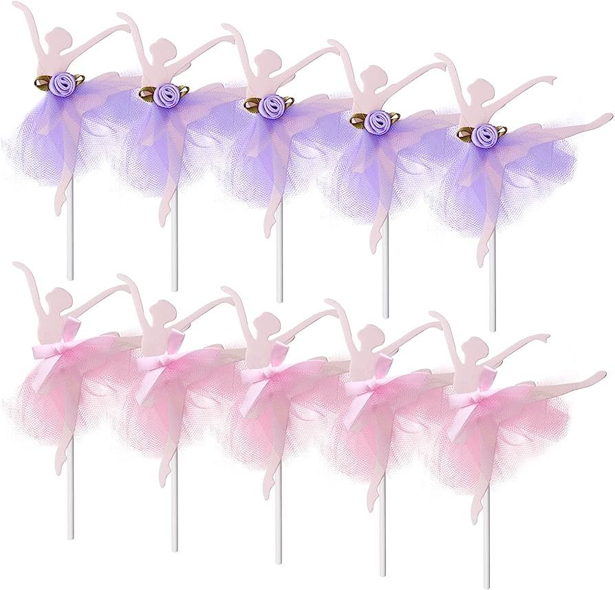 10 PCS Ballerina Girls Cupcake Topper, Ballet Dancer Cake Topper, Pink Purple Tutu Girl Cake Dess... | Amazon (US)