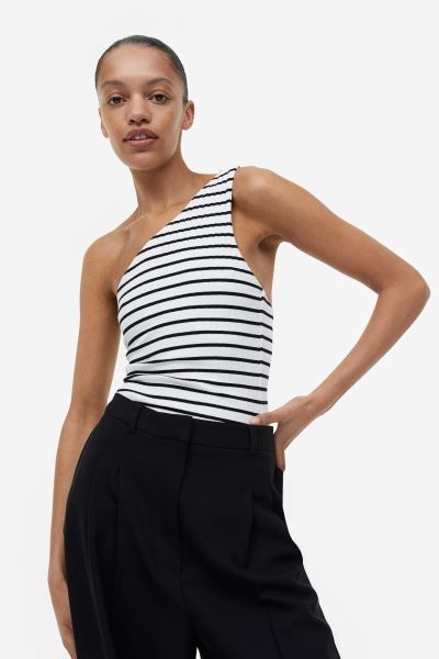 One-shoulder Top - White/striped - Ladies | H&M US | H&M (US + CA)