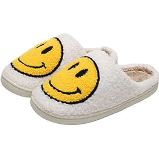 Amazon.com: Smiley Face Slippers,Retro Soft Plush Lightweight House Slippers Slip-on Cozy Indoor ... | Amazon (US)