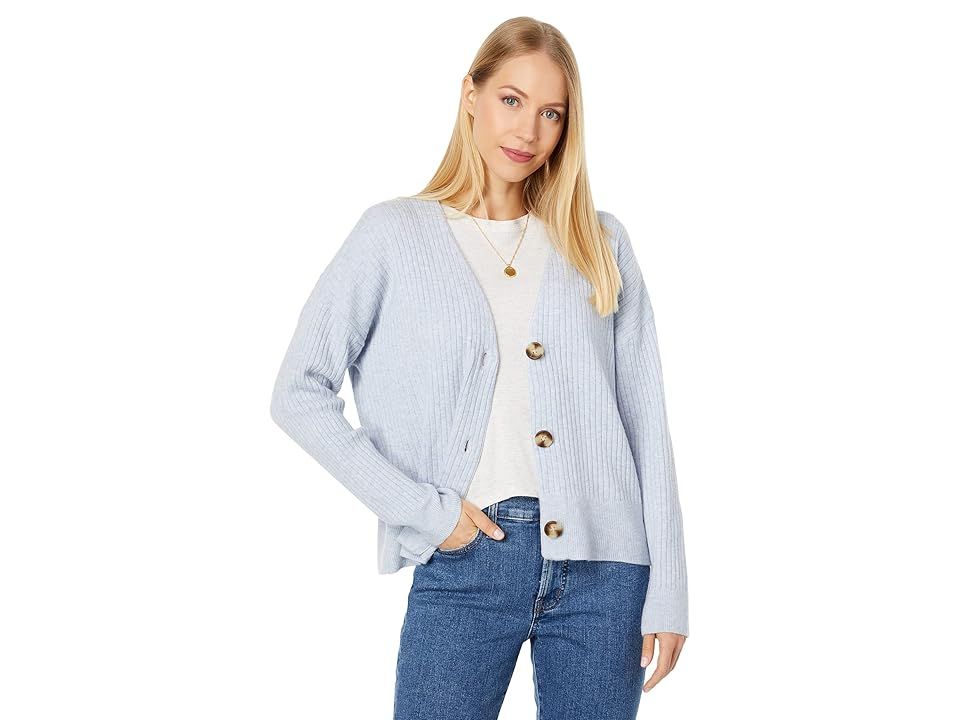 Madewell Cameron Ribbed Cardigan Sweater in Coziest Yarn (Heather Serene Blue) Women's Clothing | Zappos