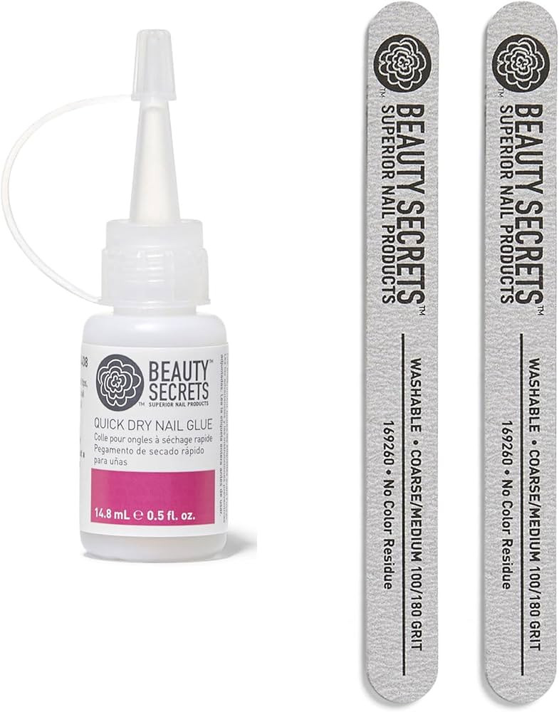 Beauty Secrets Quick Dry Nail Glue .5 Fl Oz Bundled with Zebra Cushion Nail File Medium Coarse 18... | Amazon (US)