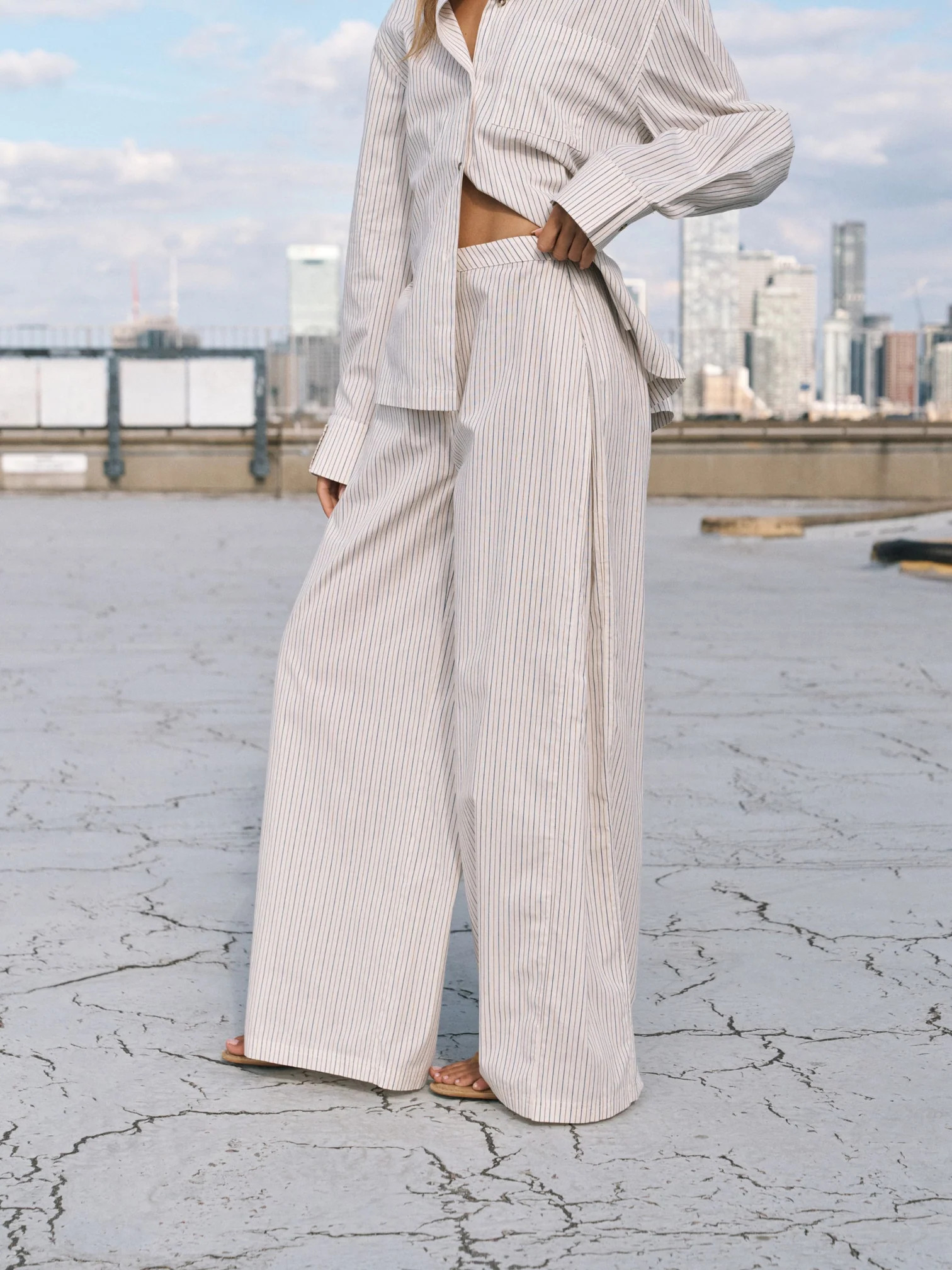 STRIPE WIDE LEG TROUSERS - OFF WHITE | The Couture Club