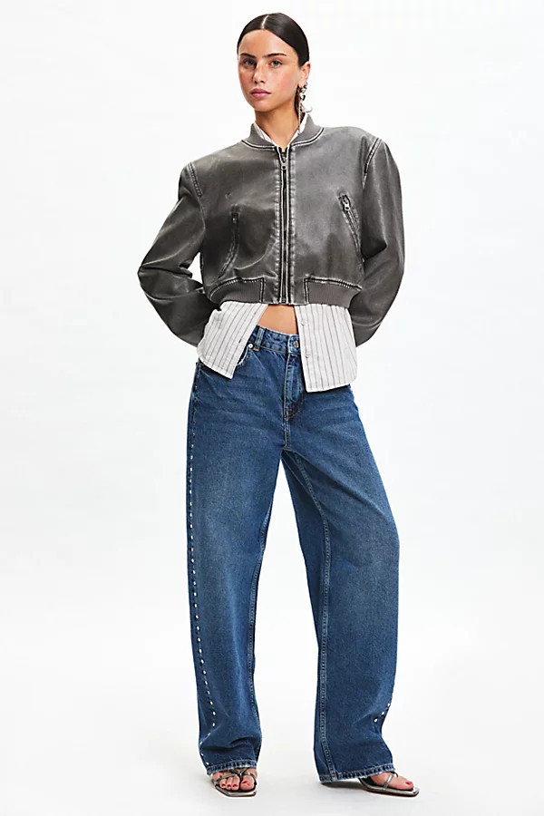 BDG Sutton Studded Straight Leg Jean in Indigo, Women's at Urban Outfitters | Urban Outfitters (US and RoW)