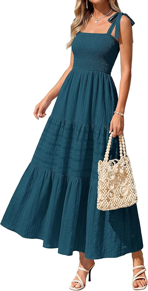 BTFBM Women's 2026 Spring Boho Spaghetti Strap Dress Casual Sleeveless Smocked A Line Beach Sundr... | Amazon (US)