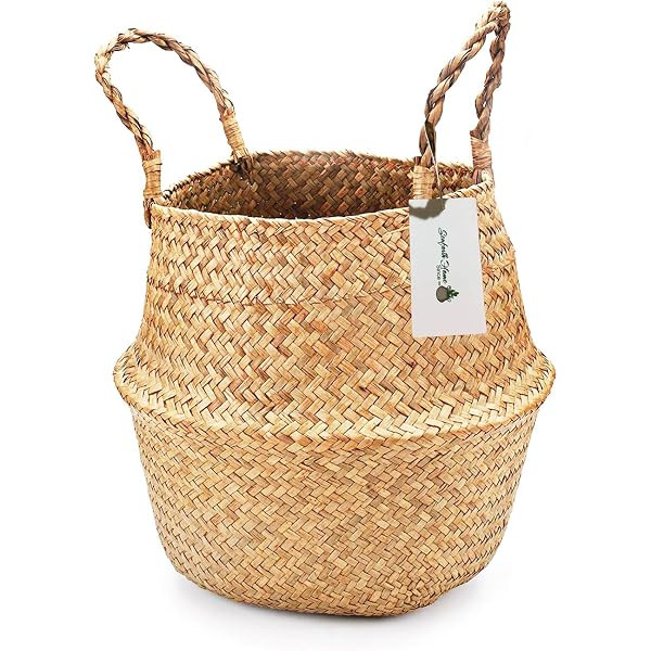 BlueMake Woven Seagrass Belly Basket for Storage Plant Pot Basket and Laundry, Picnic and Grocery Ba | Amazon (US)