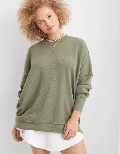 Aerie The Happiest Textured Oversized Crew Sweatshirt | American Eagle Outfitters (US & CA)