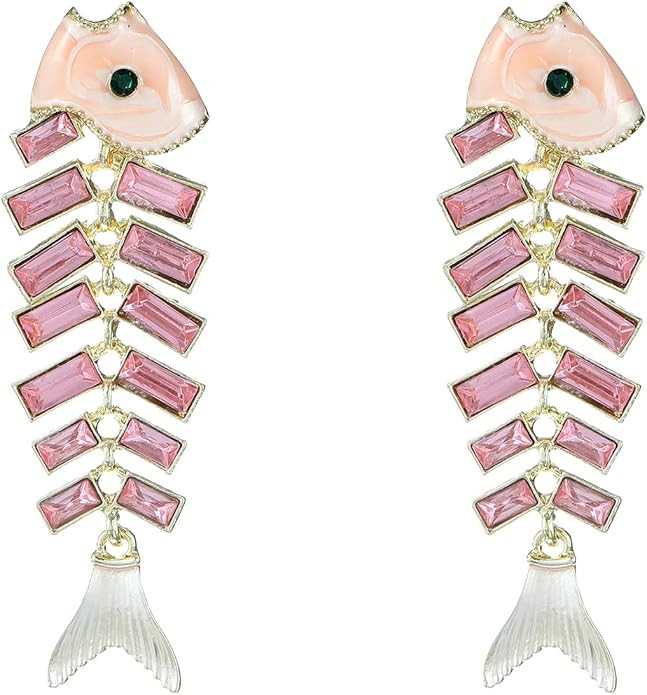 Boho Fish Earring For Women Pink Zircon Fish Stud Statement Earrings Bohemia Summer Fashion Beach... | Amazon (US)