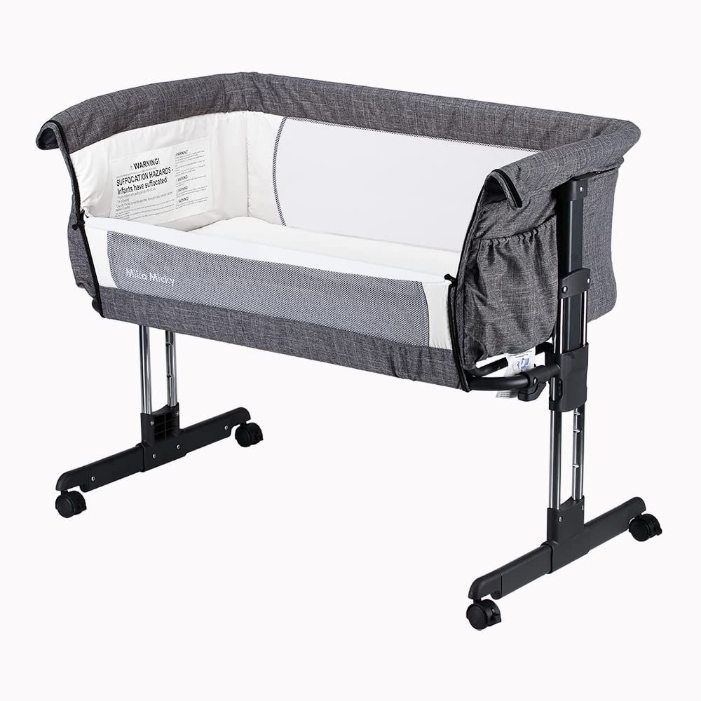 Mika Micky Bedside Sleeper Bedside Crib Easy Folding Portable Crib All mesh 2020 New,Grey | Amazon (US)