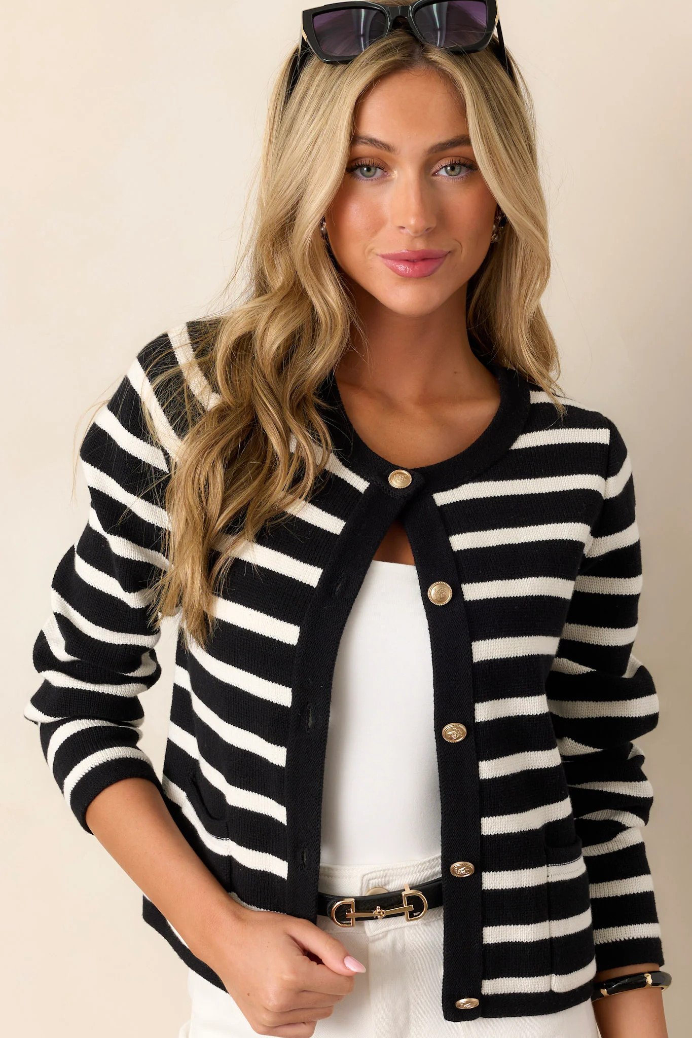 The Time Is Right 100% Cotton Ivory Stripe Cardigan | Red Dress