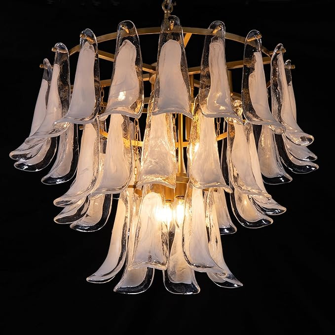 TOCHIC Modern Chandelier, Gold Glass Chandelier Large High Ceiling Hanging Light Fixtures Glass P... | Amazon (US)