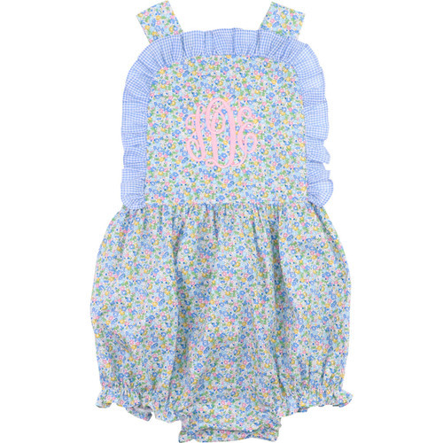 Blue Gingham Dainty Floral Print Bubble | Cecil and Lou