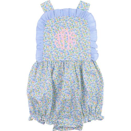 Blue Gingham Dainty Floral Print Bubble | Cecil and Lou