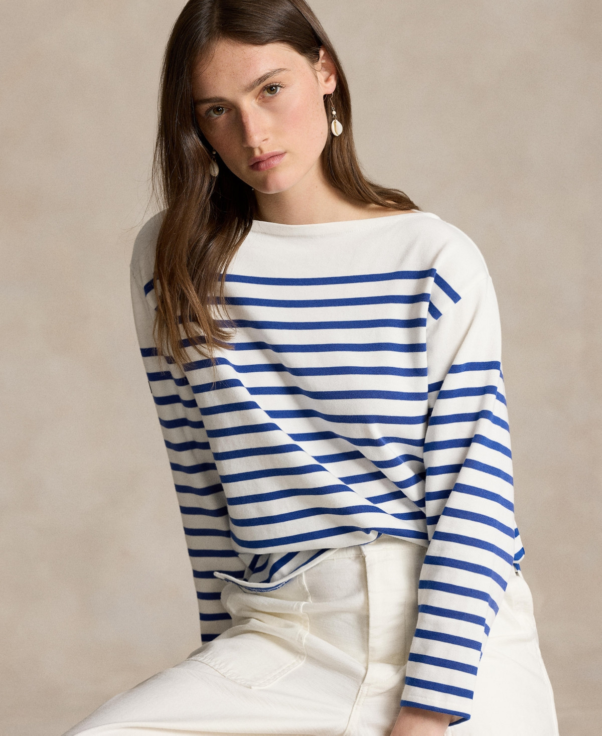 Polo Ralph Lauren Women's Striped Boat Neck Mariner T-Shirt - Deckwash white/brilliant Sapphire | Macy's