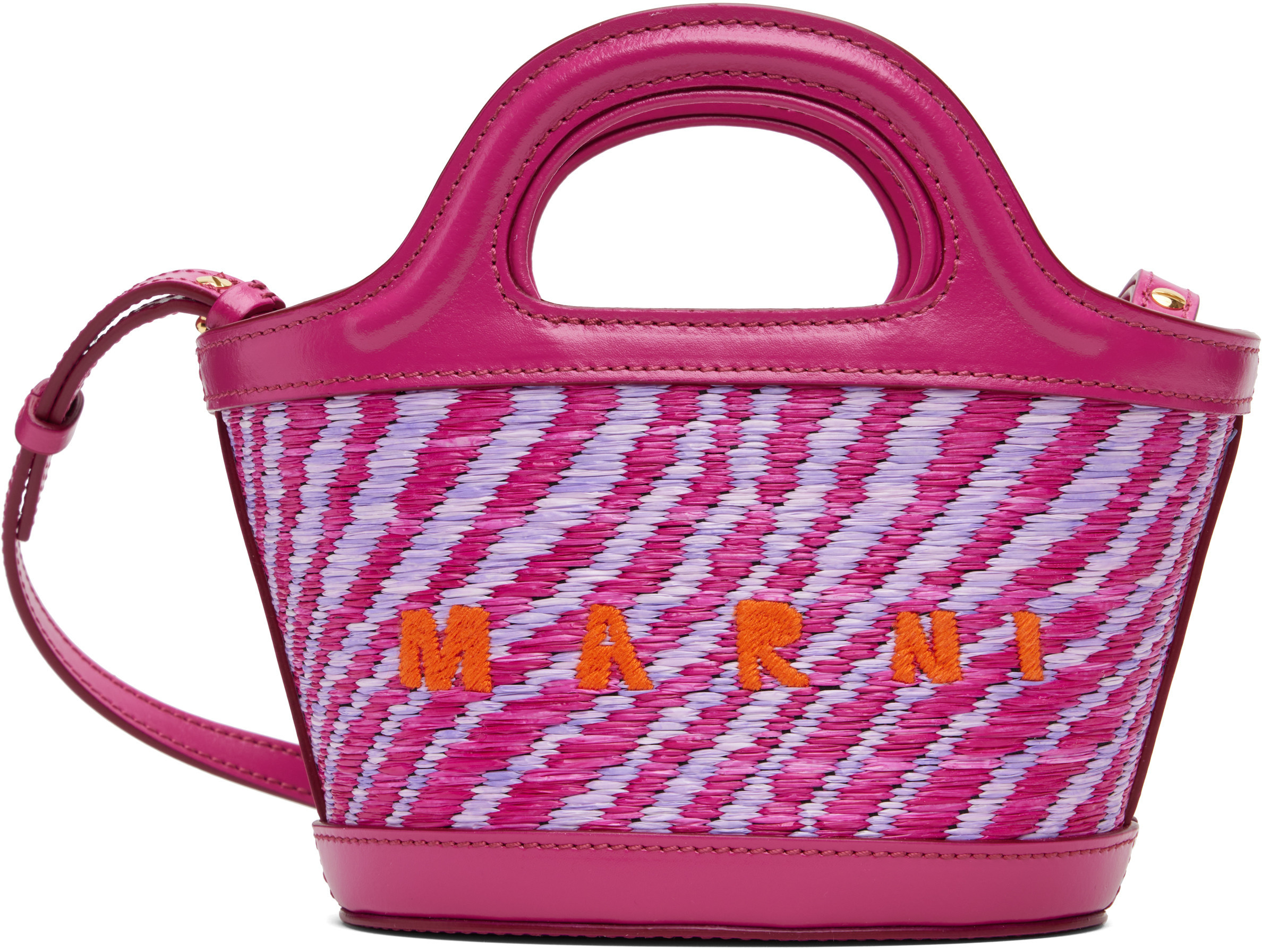 Marni Pink Wavy Raffia-Effect Tropicalia Micro Tote | SSENSE