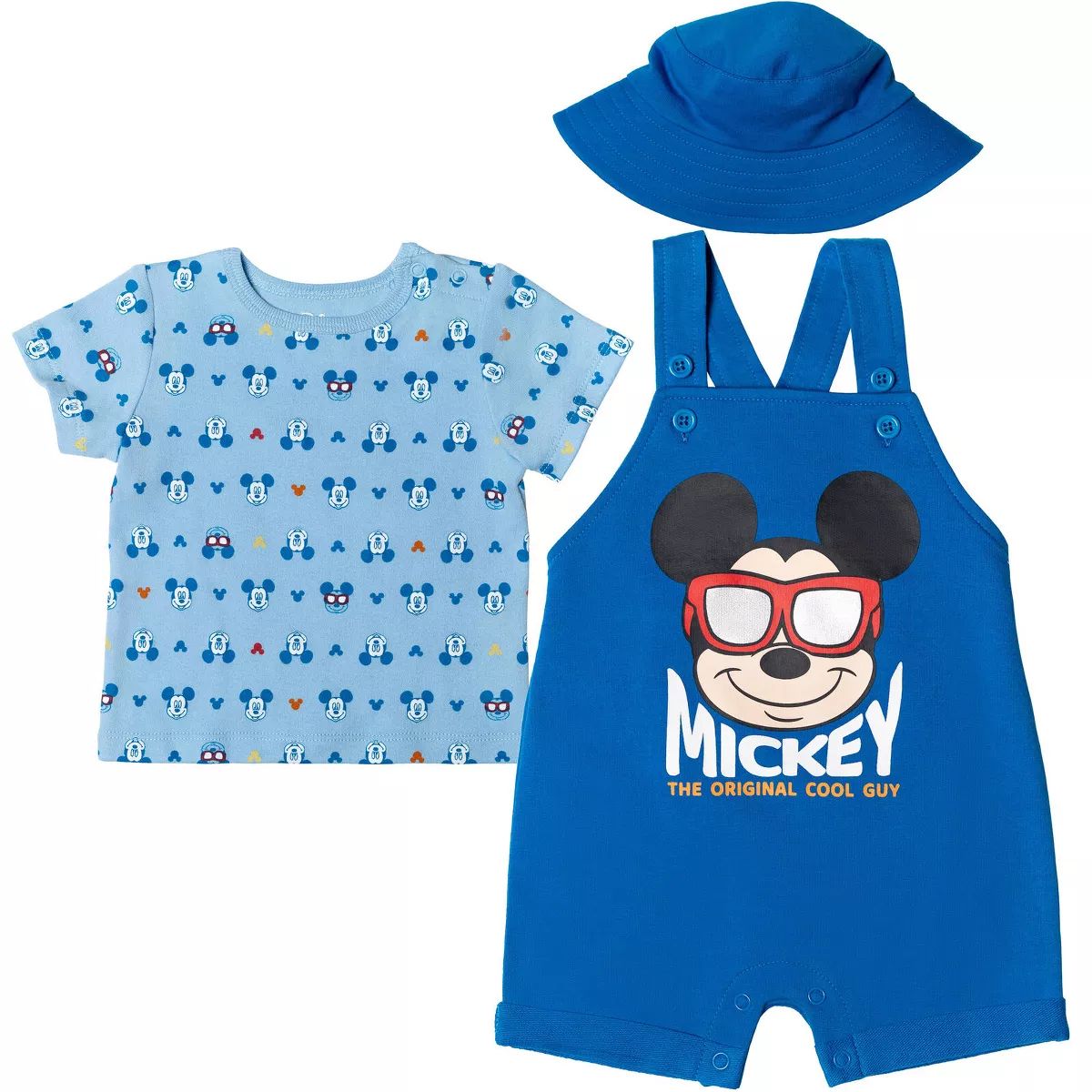 Disney Mickey Mouse Baby French Terry Short Overalls T-Shirt and Hat 3 Piece Outfit Set Newborn t... | Target