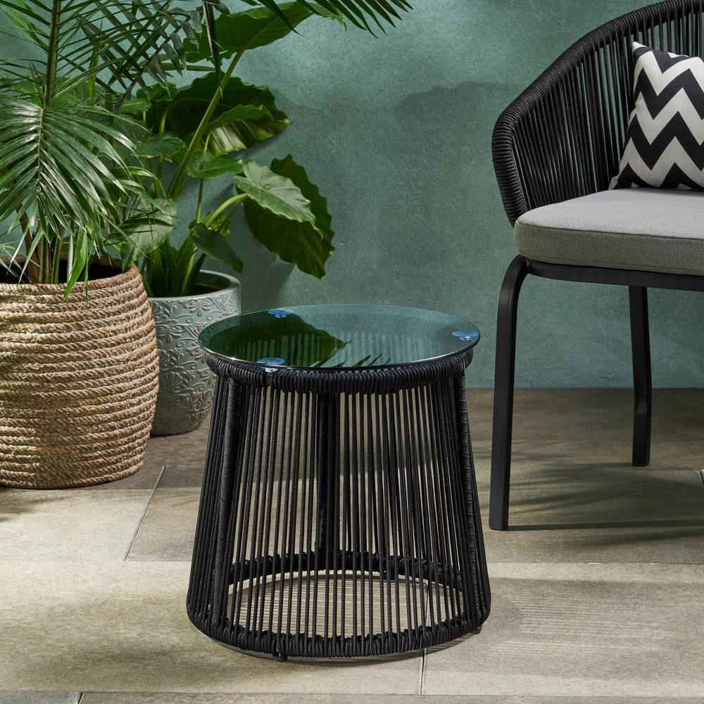 Noble House Moonstone 16.50 in. Black Round Metal Outdoor Side Table | The Home Depot