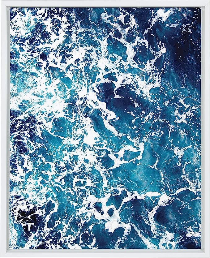 Kate and Laurel Sylvie Waves Framed Canvas Art by Simon Te Tai, 18x24, White | Amazon (US)