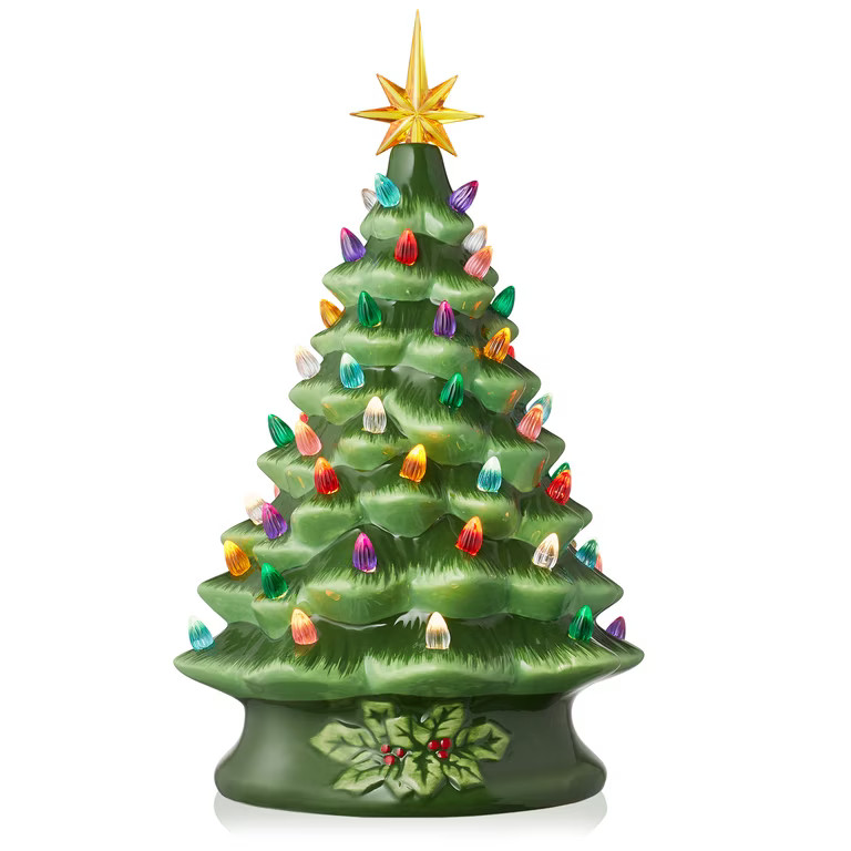 Casafield Hand Painted Ceramic Christmas Tree, Green 15-Inch Pre-Lit Tree with 128 Multi Color Li... | Walmart (US)