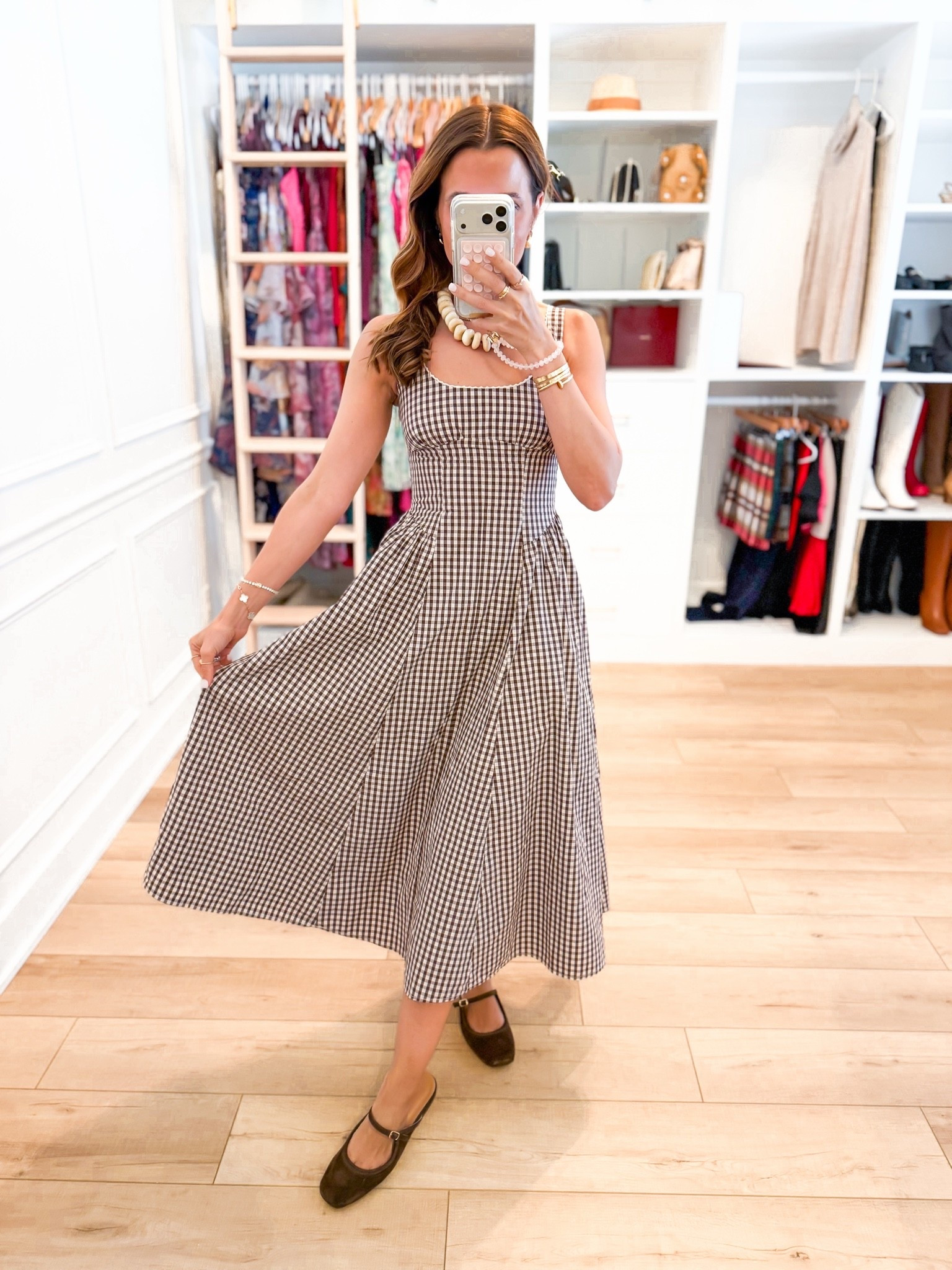 Cotton bra-free midi dress in XXS petite. Gingham midi dress. Fall style. Elevated casual outfit. Summer outfit. Summer dress. Fall outfit. Fall dress. Vacation dress. Ballet mules are TTS. 

#LTKootd #LTKgrwm #LTKTravel

#LTKootd #LTKPetite #LTKTravel