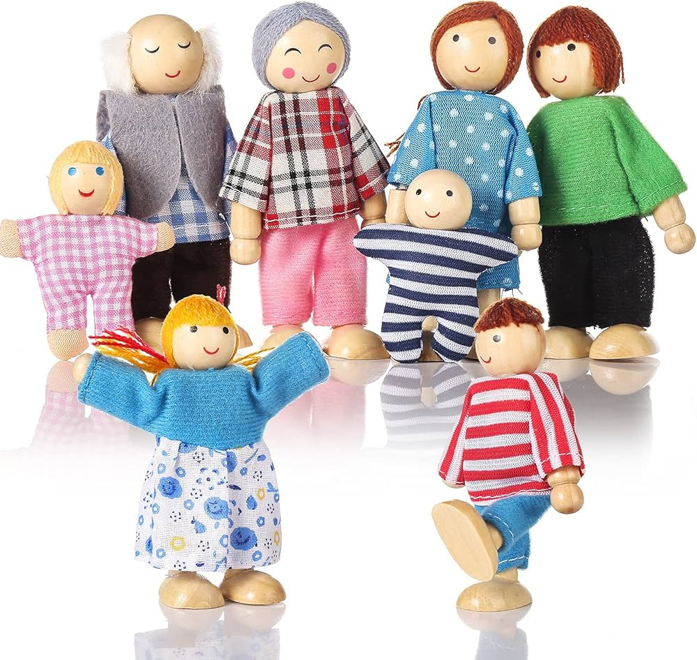 Wooden Doll House People of 8 Figures, Dolls Family Set for Girls Toddler Kids Dollhouse Accessor... | Amazon (US)