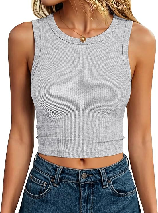 ANRABESS Womens Crop Tank Tops High Neck Sleeveless Ribbed Knit Slim Fit Shirts 2026 Summer Casua... | Amazon (US)