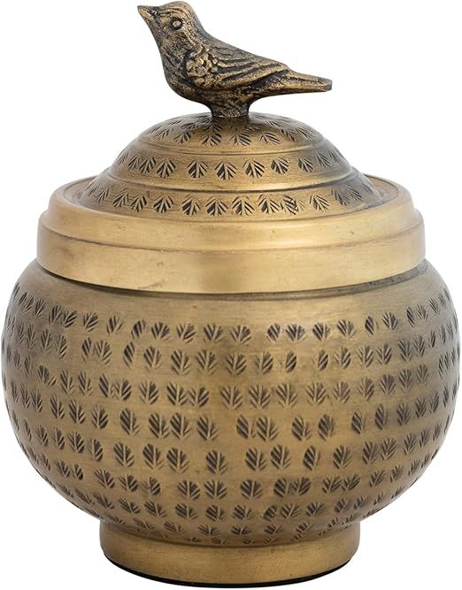 Creative Co-Op Hammered Aluminum Sphere Lid and Bird, Antique Brass Finish Container | Amazon (US)