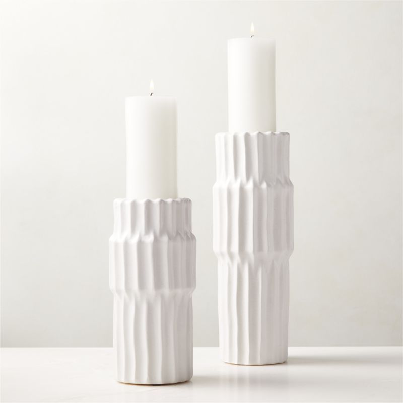 Furrow White Pillar Candle Holders | CB2 | CB2