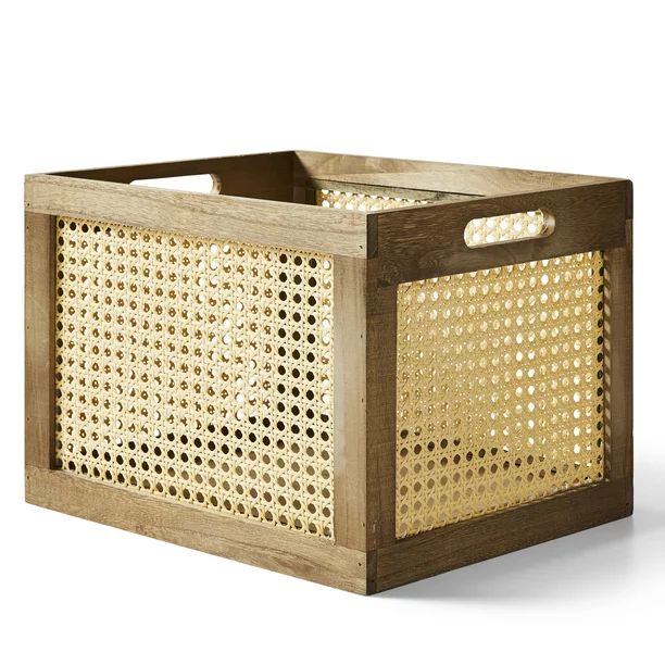 Better Homes & Gardens Large Wood and Poly Rattan Cane Weave Storage Crate | Walmart (US)
