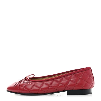 Lambskin Quilted CC Cap Toe Ballerina Flats 36.5 Red | FASHIONPHILE (US)